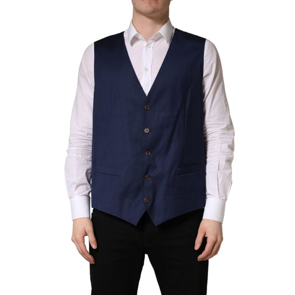 Dolce & Gabbana Navy Blue Wool Dress Formal Waistcoat Men's Vest